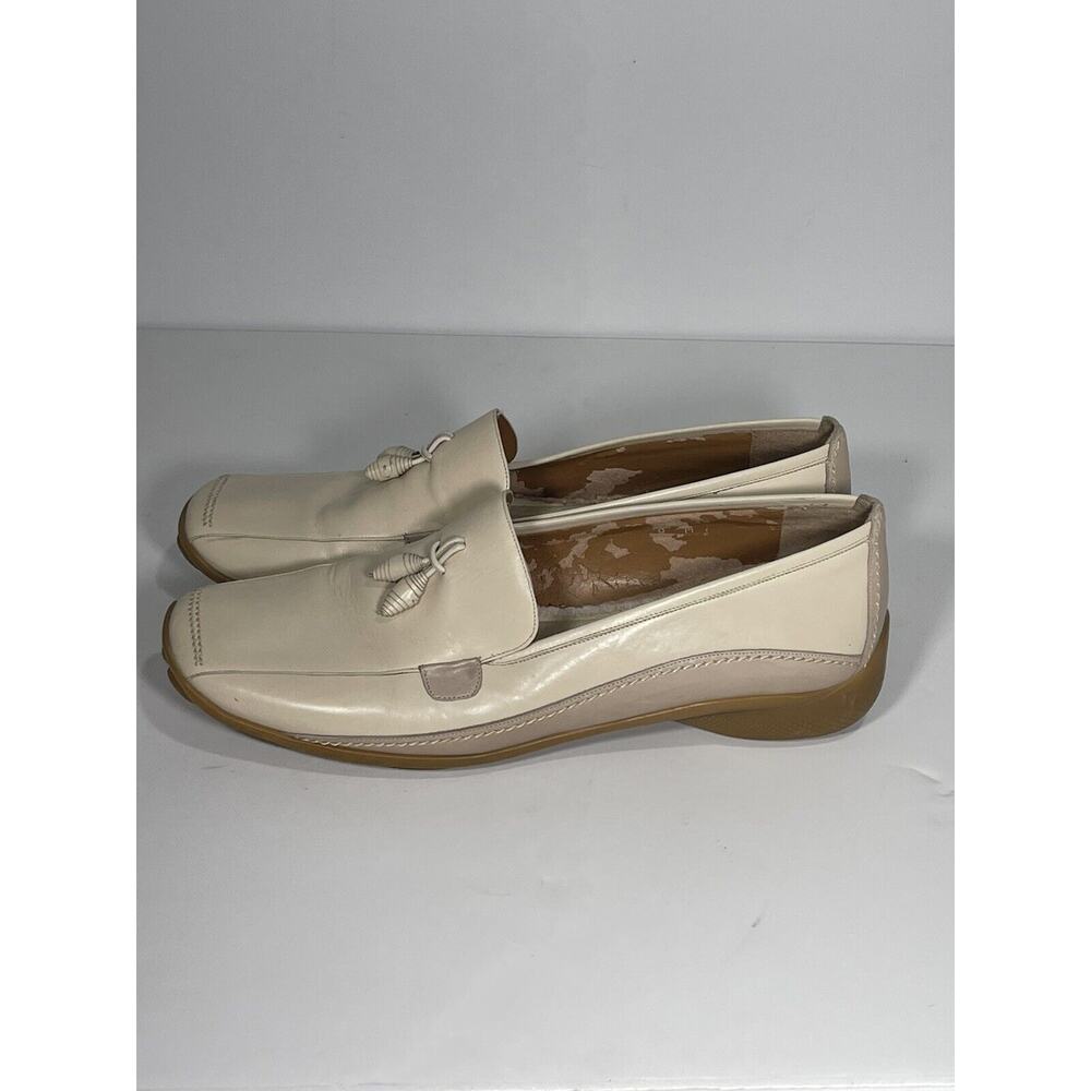 Made In Italy Women Sz9 Loafers Ivory Beige Mocasin Leather Comfort SlipOn Shoes
